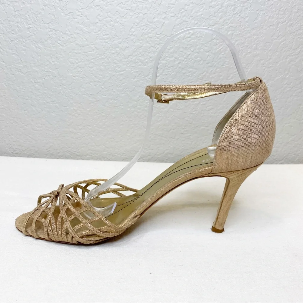 KATE SPADE Grammercy Metallic Nappa Leather Ankle Strap Sandals Heels Size 9.5_2